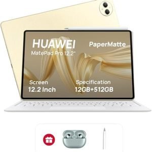 For new users only [Only ฿99.99-109.99]: HUAWEI MatePad Pro 12.2" PaperMatte Tablet, 2.8K Tandem OLED 144Hz FullView Screen, Large Battery, Supports Super Charge, Wi-Fi, 12GB+512GB Storage, HUAWEI Glide Keyboard, Professional Drawing App GoPaint, Gold + Freebies