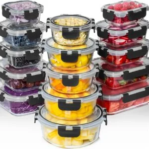Razab 30 PC Glass Food Storage Containers with Lids - Reusable Glass Meal Prep Containers for Lunch and Leftovers - Airtight & Leakproof Snap Locking Lids - Oven, Freezer, Microwave, Dishwasher Safe