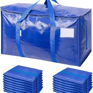 TICONN 16 Pack Extra Large Moving Bags Heavy Duty with Zippers & Carrying Handles, Durable Storage Bags Moving Boxes for Closet Organizers and Storage (16 Pack, Blue)